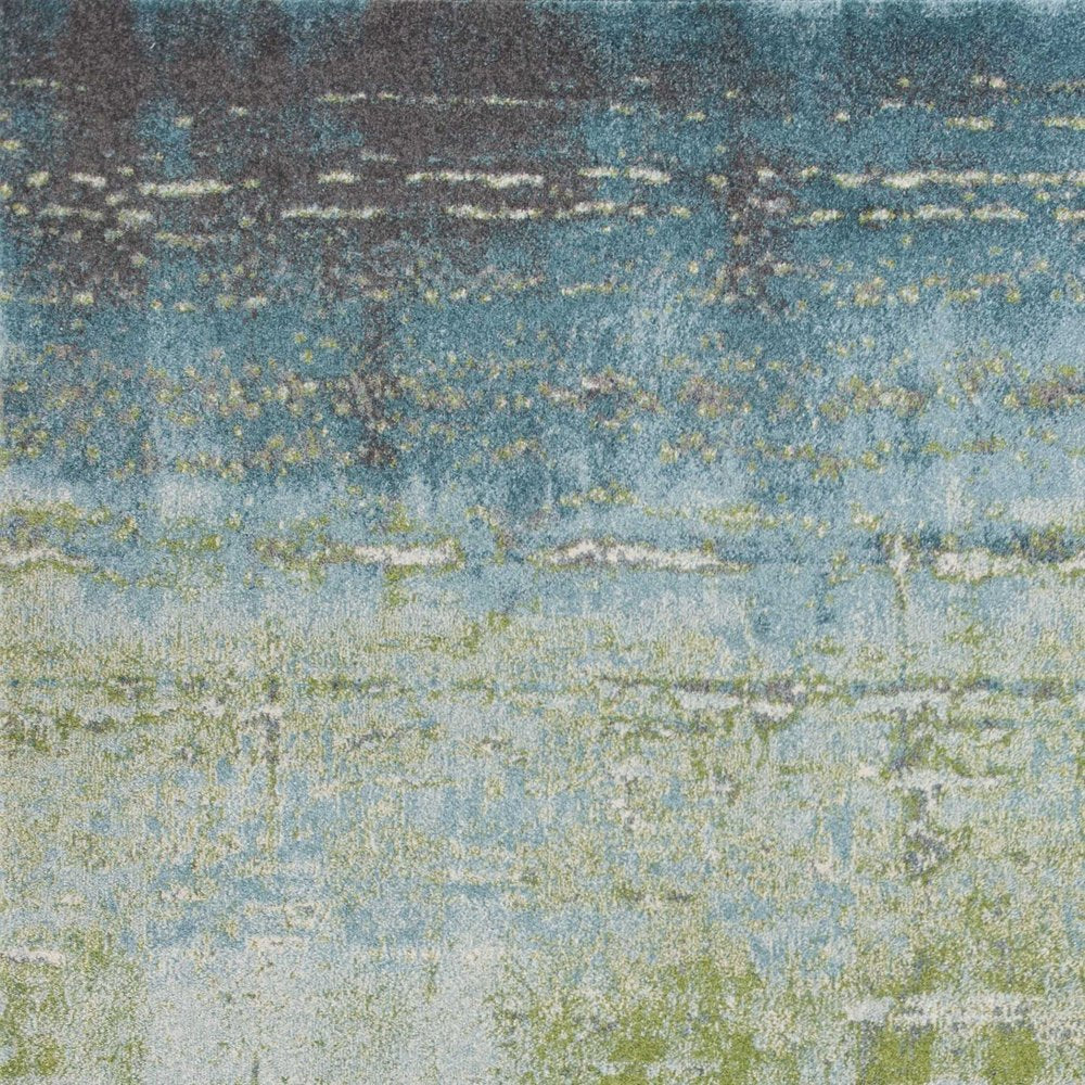 9' X 13' Blue And Green Abstract Area Rug
