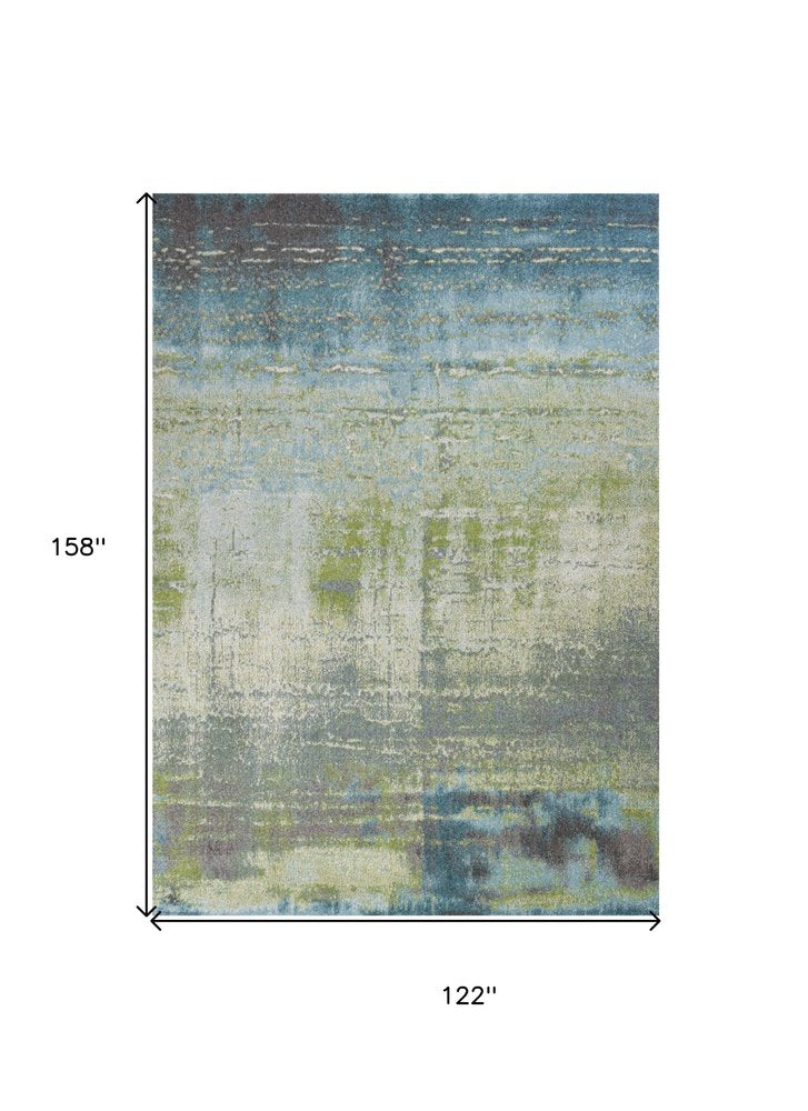 9' X 13' Blue And Green Abstract Area Rug