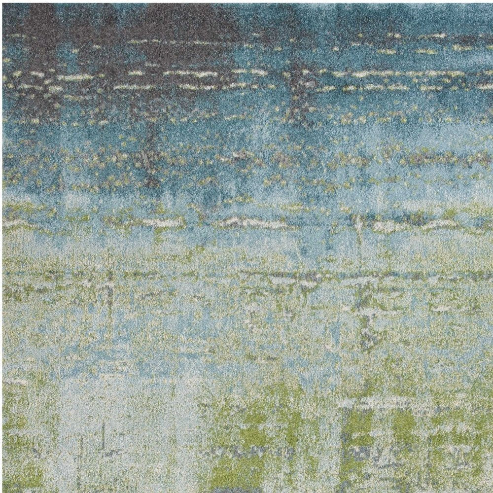 9' X 13' Blue And Green Abstract Area Rug