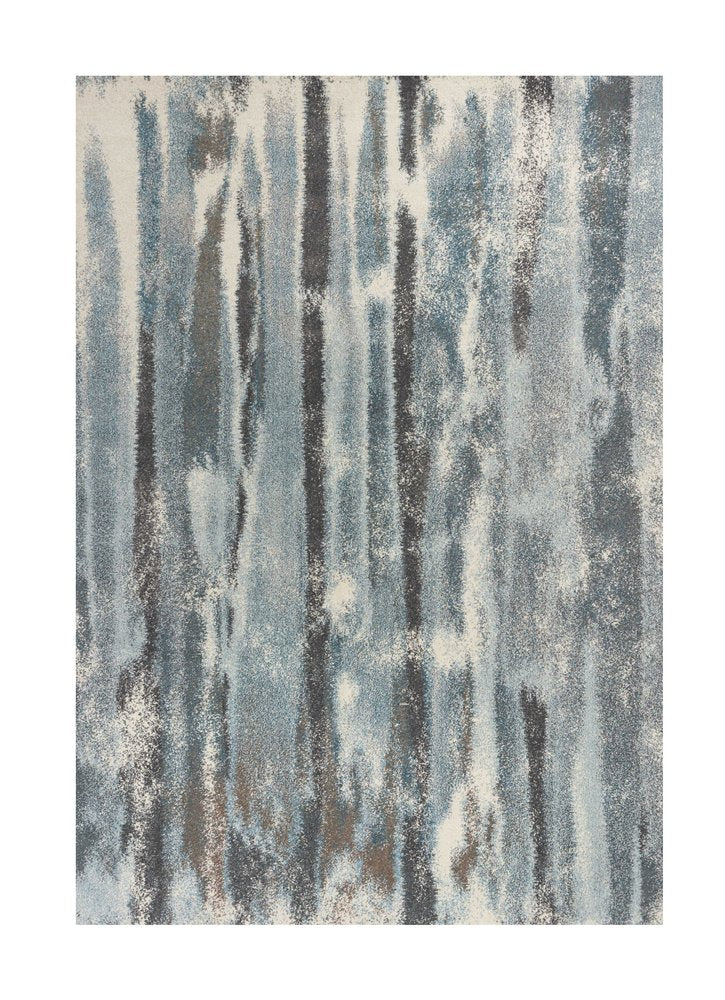 9' X 13' Teal Blue And White Abstract Area Rug