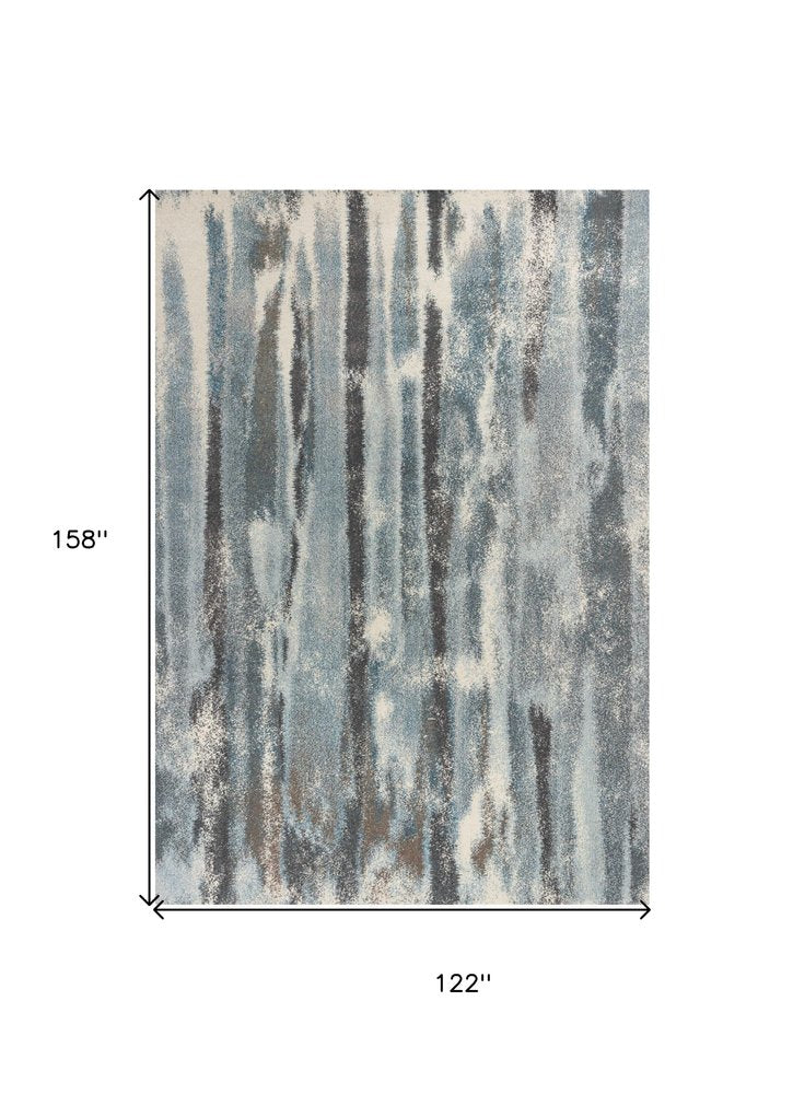 9' X 13' Teal Blue And White Abstract Area Rug