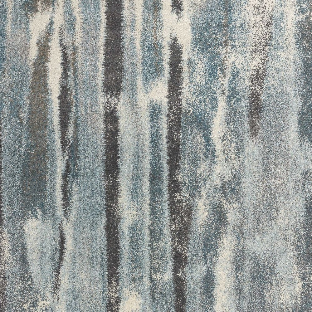 9' X 13' Teal Blue And White Abstract Area Rug
