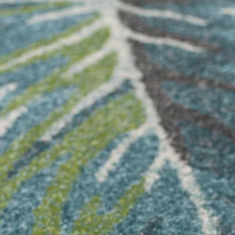 3' X 5' Beige Teal And Green Tropical Botanical Area Rug