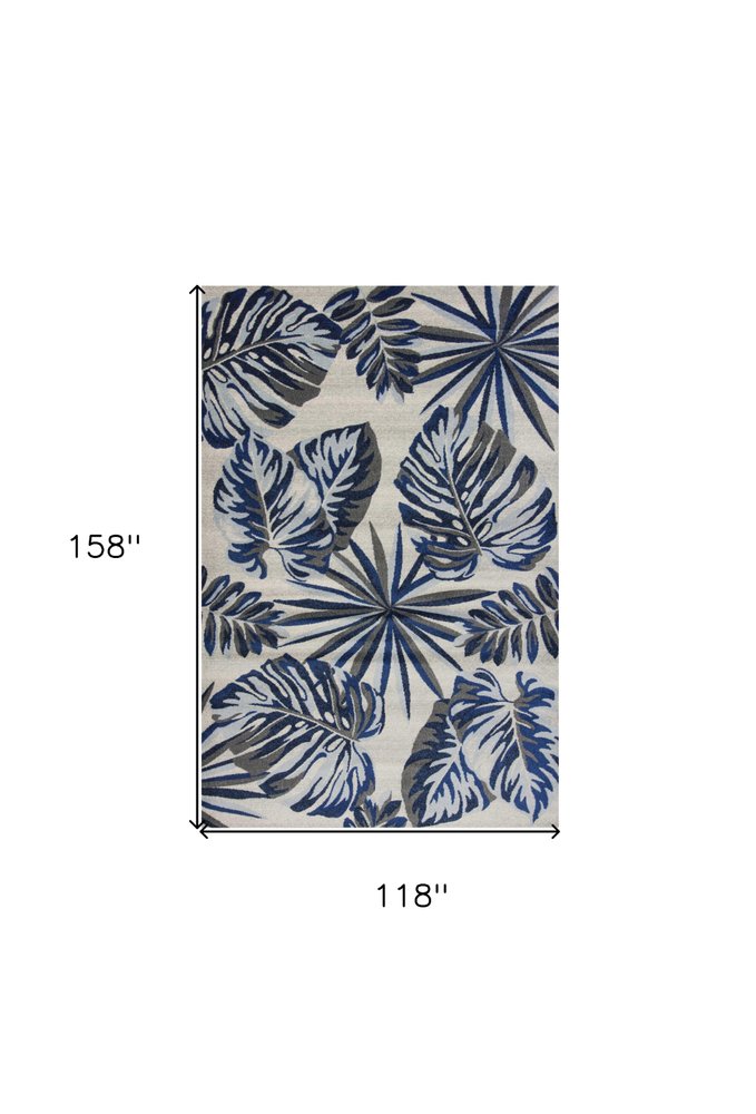 8' X 11' Blue And Gray Botanical Leaves Area Rug