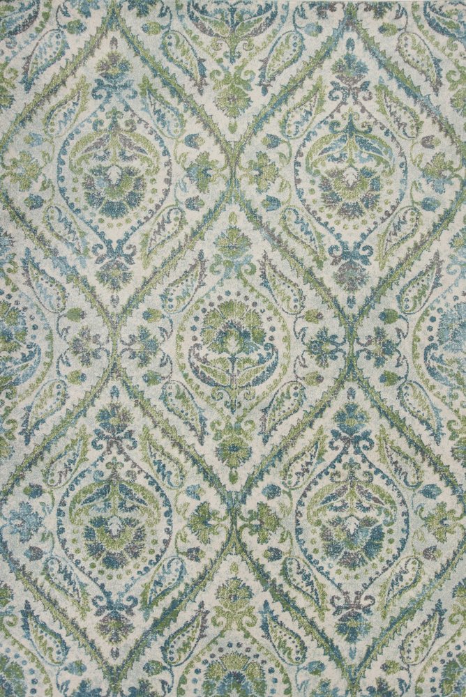 9' X 13' Green Ivory And Teal Medallion Area Rug