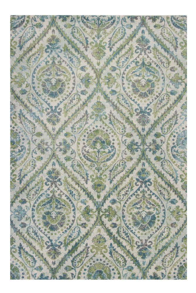 9' X 13' Green Ivory And Teal Medallion Area Rug