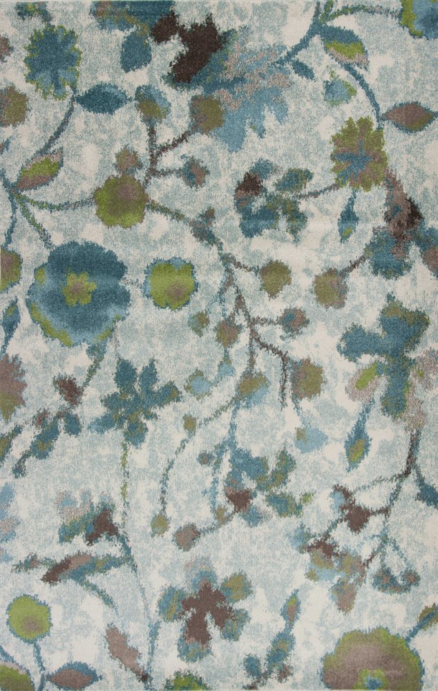5' X 8' Teal Blue Green And White Floral Vines Area Rug