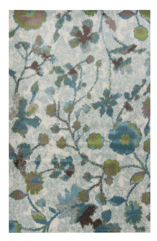 5' X 8' Teal Blue Green And White Floral Vines Area Rug
