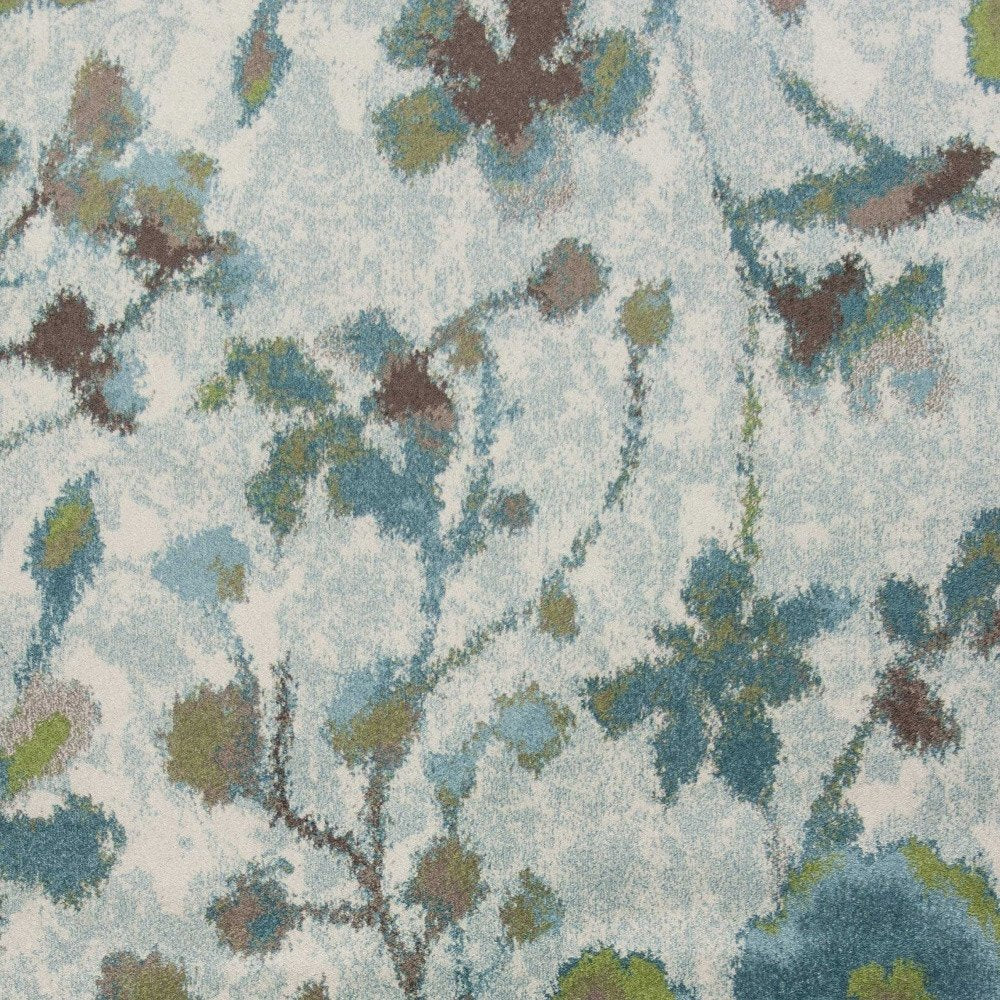 5' X 8' Teal Blue Green And White Floral Vines Area Rug