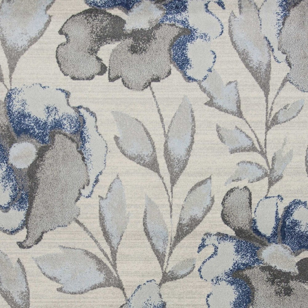 9' X 13' Ivory Blue And Gray Floral Vines Area Rug