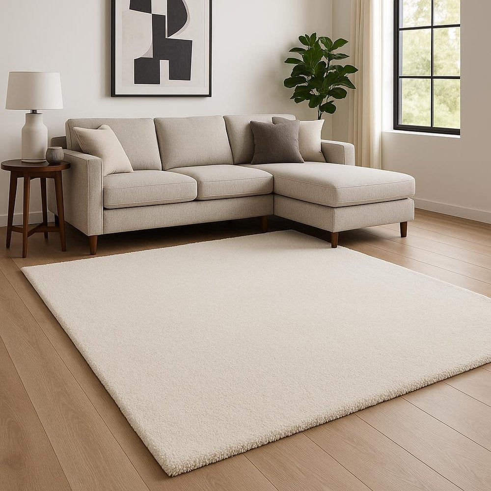 8' X 11' Ivory Shag Hand Woven Area Rug