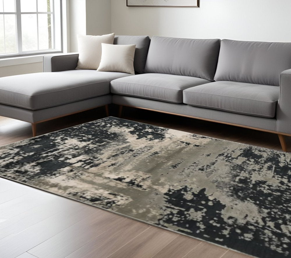 5' X 8' Silver And Charcoal Abstract Area Rug