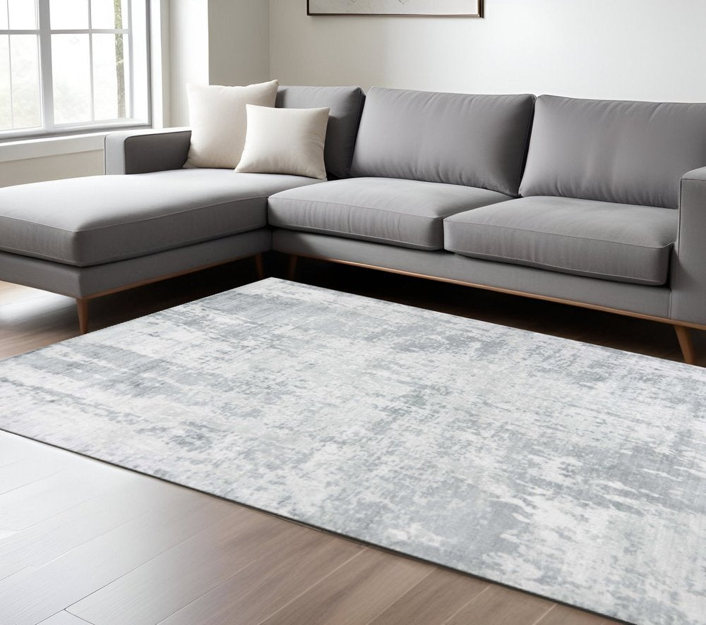 9' X 13' Dark Gray And Light Gray Abstract Hand Loomed Area Rug