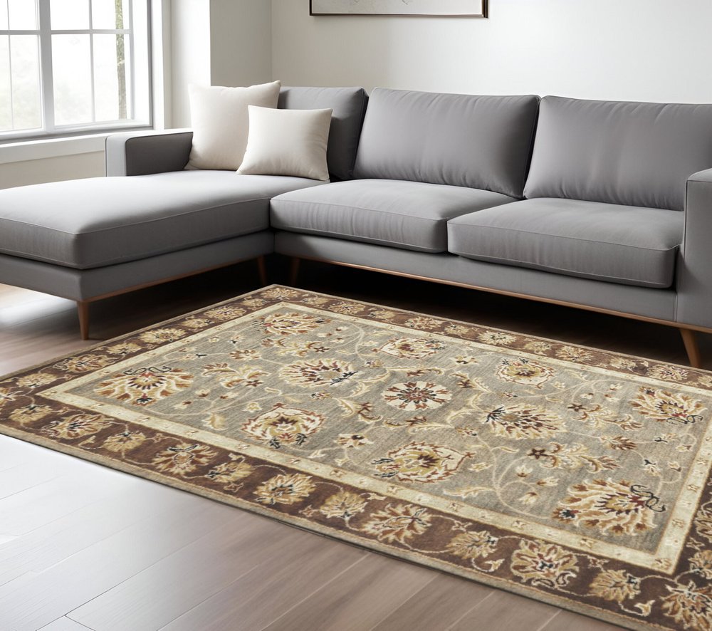 3' X 5' Gray Brown And Ivory Wool Floral Medallion Hand Tufted Area Rug