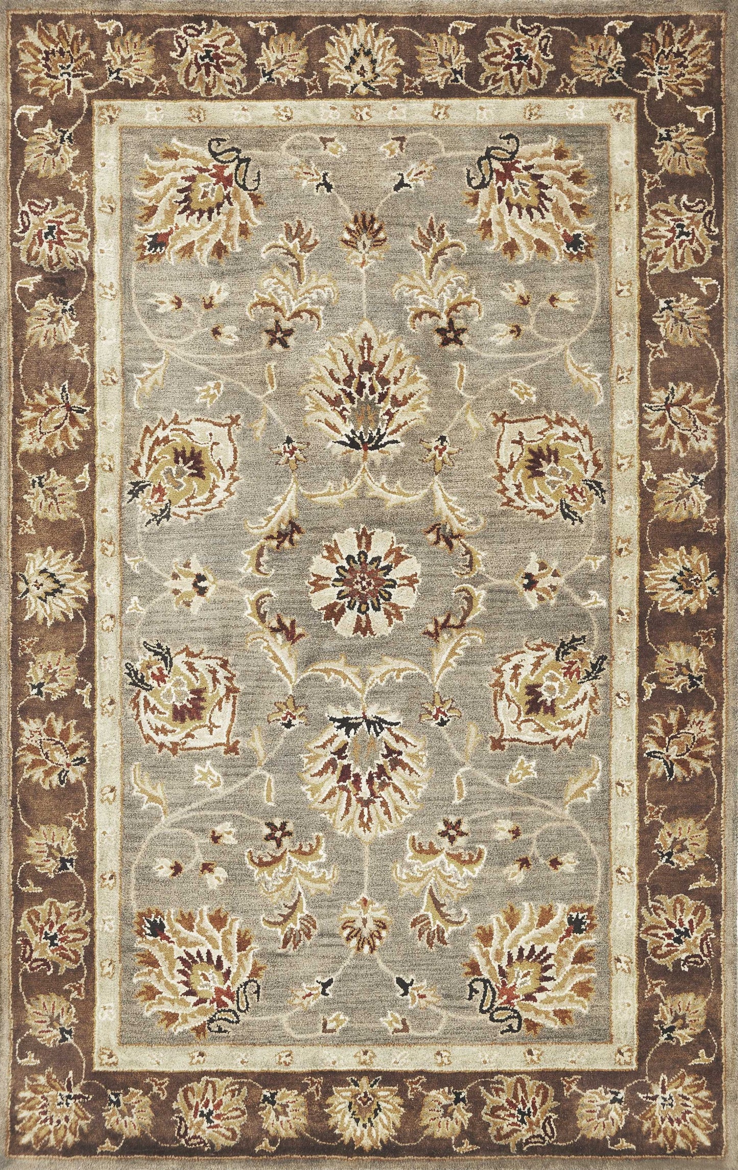 3' X 5' Gray Brown And Ivory Wool Floral Medallion Hand Tufted Area Rug