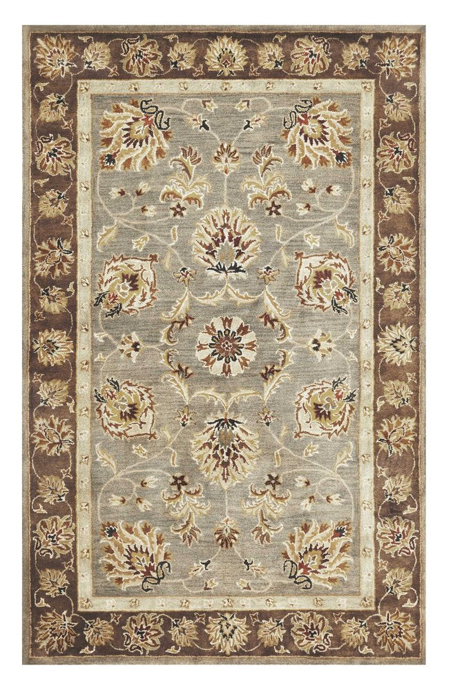 3' X 5' Gray Brown And Ivory Wool Floral Medallion Hand Tufted Area Rug