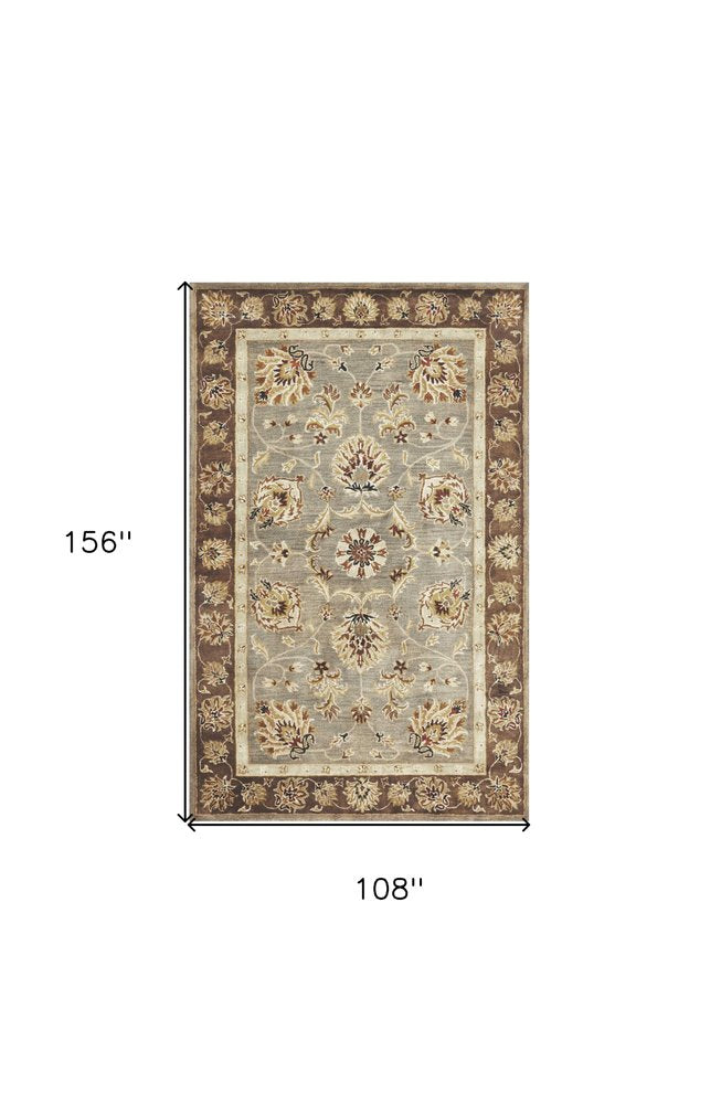 3' X 5' Gray Brown And Ivory Wool Floral Medallion Hand Tufted Area Rug