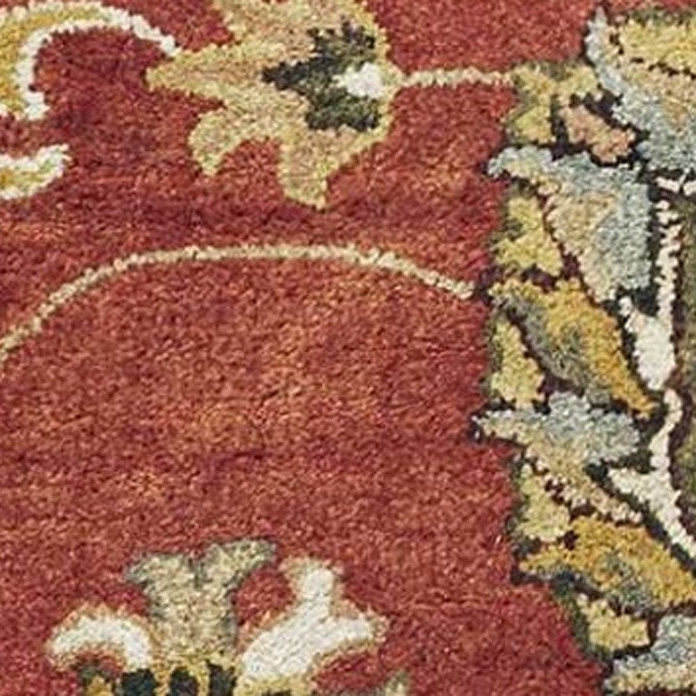 5' X 8' Sienna Gold And Green New Zealand Lambs Wool Floral Vines Hand Tufted Area Rug