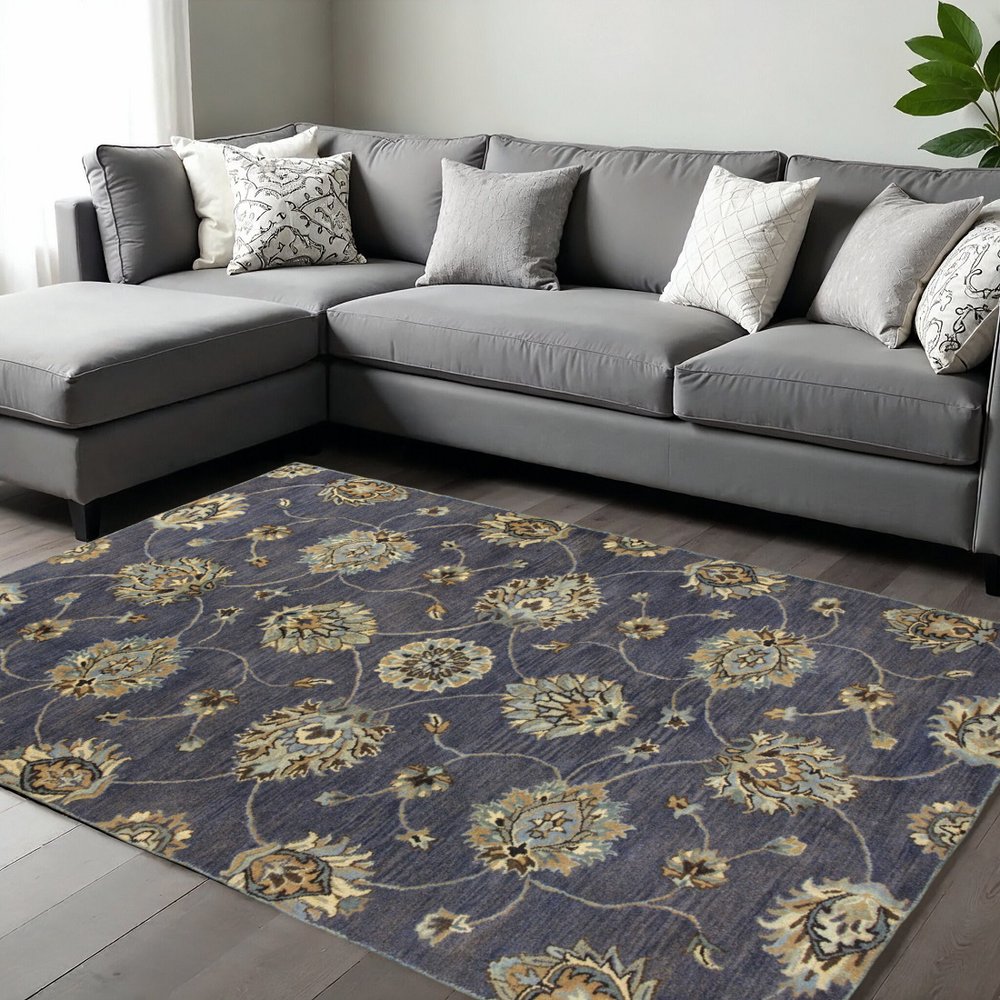 7' Dark Gray Green And Brown Wool Floral Hand Tufted Runner Rug