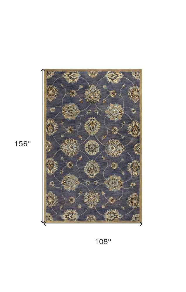 7' Dark Gray Green And Brown Wool Floral Hand Tufted Runner Rug