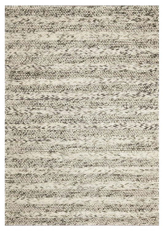 5' X 7' Gray And Ivory Wool Striped Hand Woven Area Rug