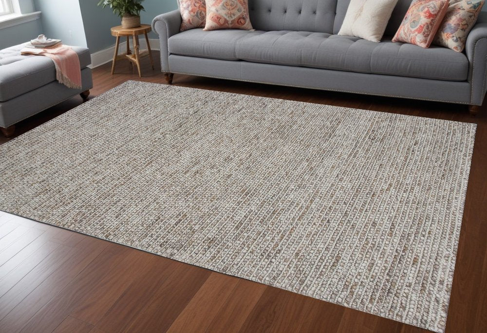 7' X 9' Natural Wool Hand Woven Area Rug