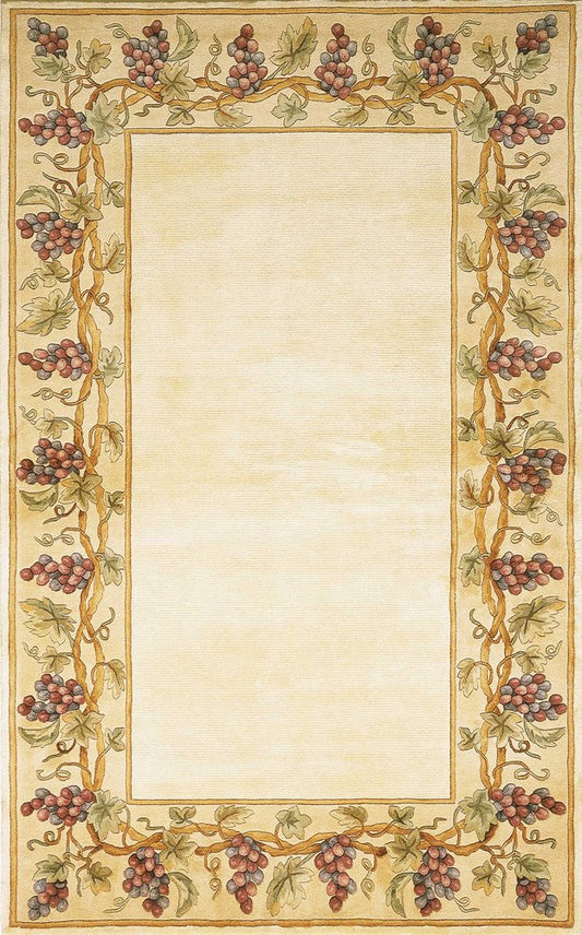 9' X 13' Ivory Brown And Green Wool Floral Vines Hand Tufted Area Rug
