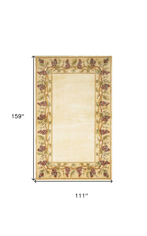9' X 13' Ivory Brown And Green Wool Floral Vines Hand Tufted Area Rug