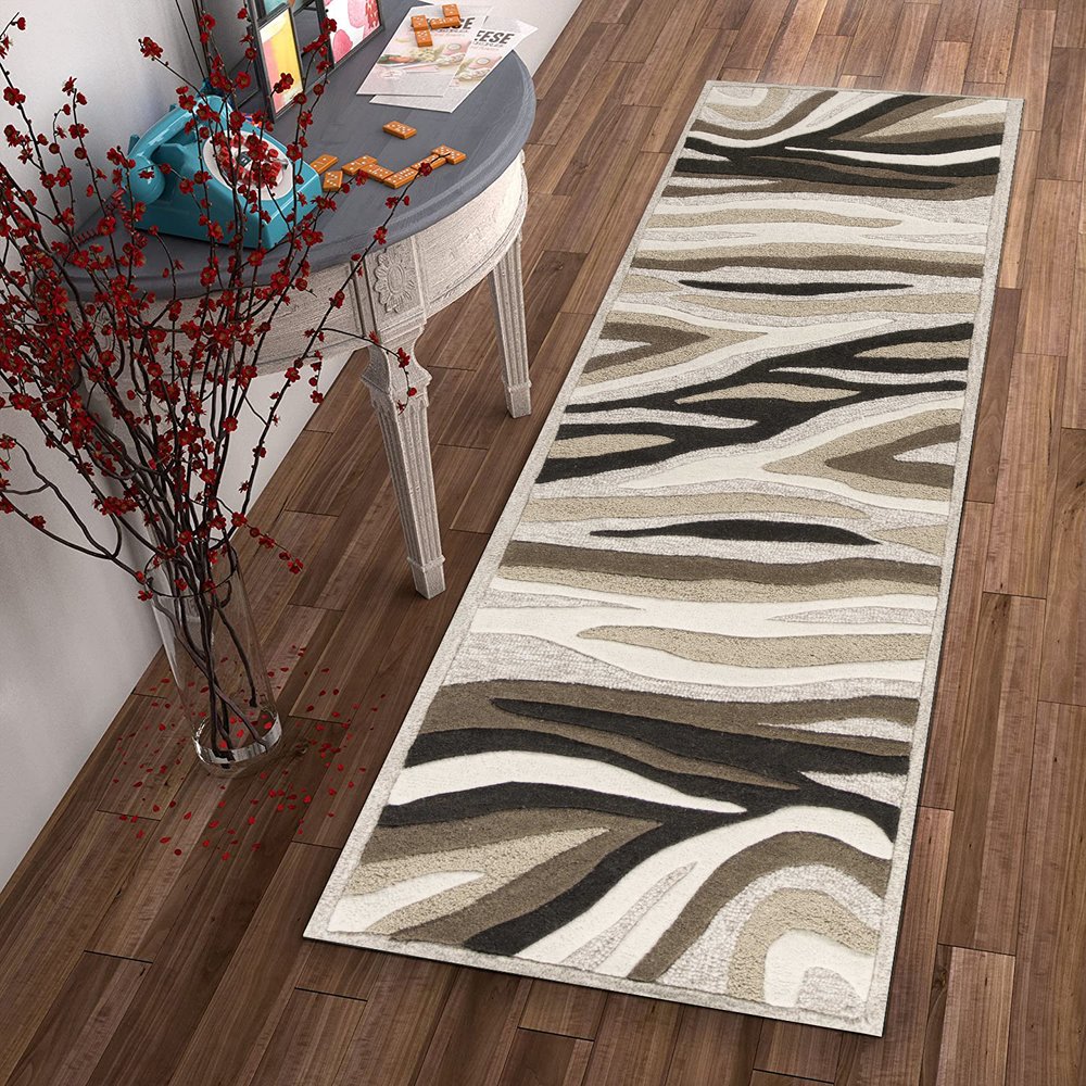 8' X 10' Beige Ivory And Black Wool Abstract Hand Tufted Area Rug