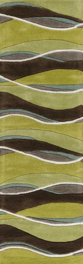 5' X 8' Lime Green Brown And Blue Wool Abstract Hand Tufted Area Rug