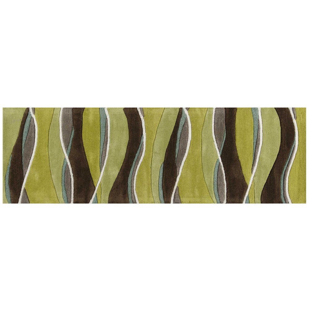 5' X 8' Lime Green Brown And Blue Wool Abstract Hand Tufted Area Rug