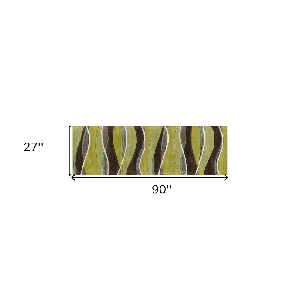 5' X 8' Lime Green Brown And Blue Wool Abstract Hand Tufted Area Rug