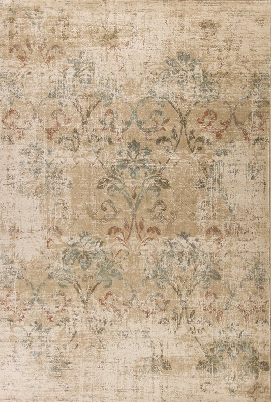 8' X 11' Champagne And Beige Damask Area Rug