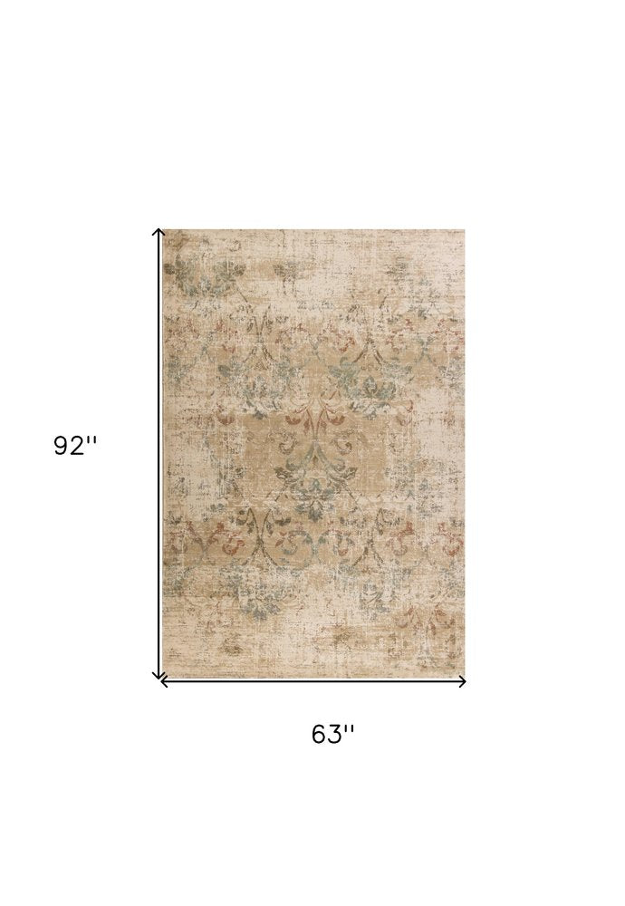 8' X 11' Champagne And Beige Damask Area Rug