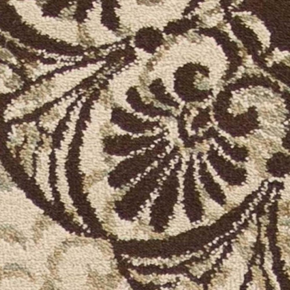 5' X 8' Sage Brown And Ivory Floral Medallion Area Rug