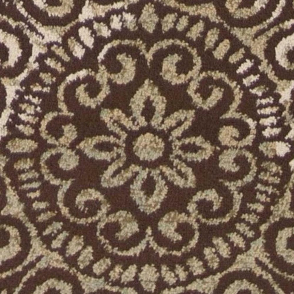 5' X 8' Sage Brown And Ivory Floral Medallion Area Rug