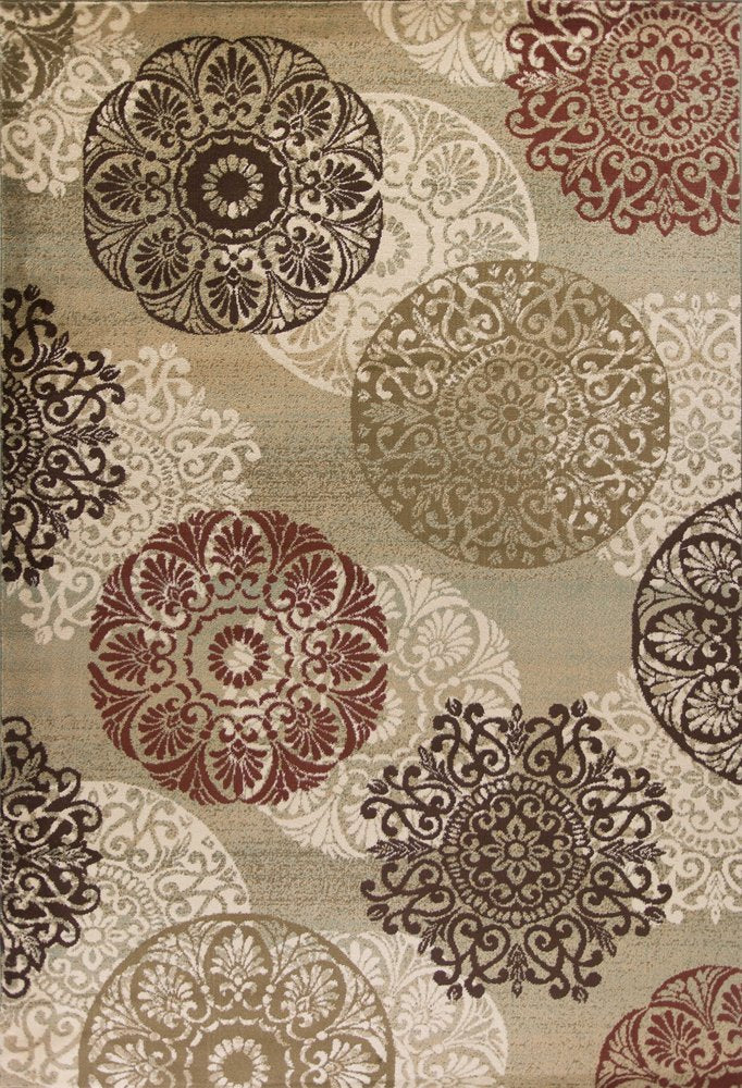 5' X 8' Sage Brown And Ivory Floral Medallion Area Rug