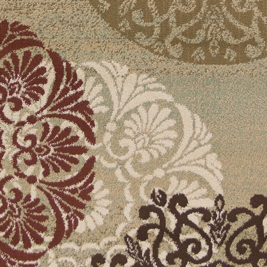 5' X 8' Sage Brown And Ivory Floral Medallion Area Rug