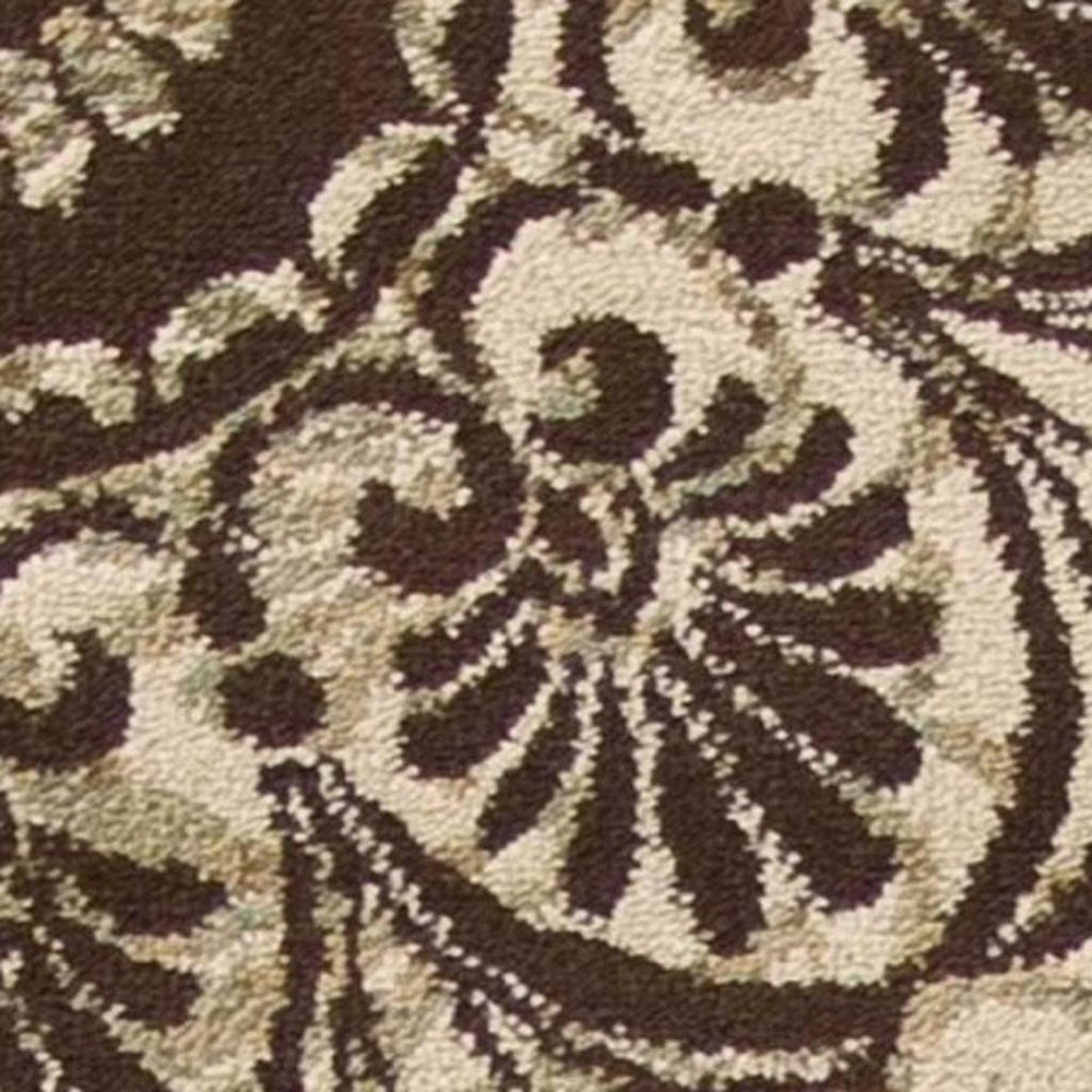 5' X 8' Sage Brown And Ivory Floral Medallion Area Rug