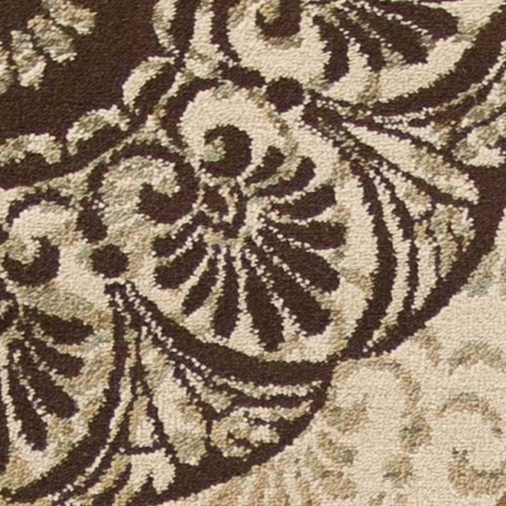 5' X 8' Sage Brown And Ivory Floral Medallion Area Rug