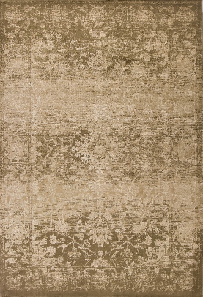 8' Beige And Tan Floral Medallion Distressed Round Rug