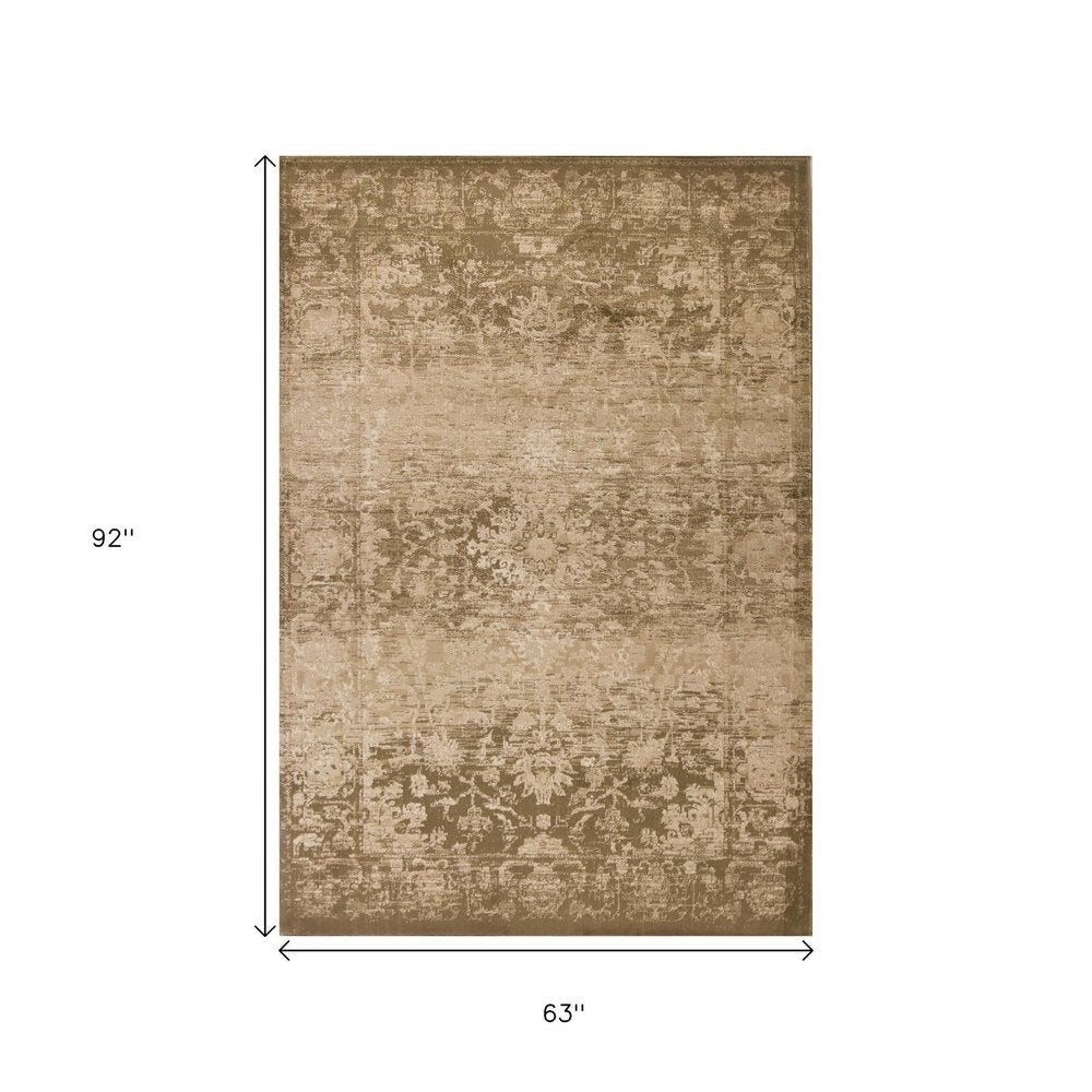 8' Beige And Tan Floral Medallion Distressed Round Rug