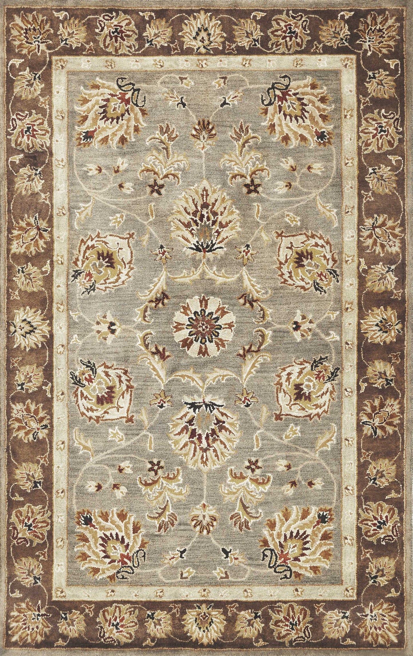 3' X 5' Gray Brown And Ivory Wool Floral Medallion Hand Tufted Area Rug