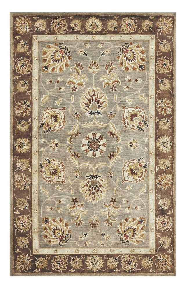3' X 5' Gray Brown And Ivory Wool Floral Medallion Hand Tufted Area Rug