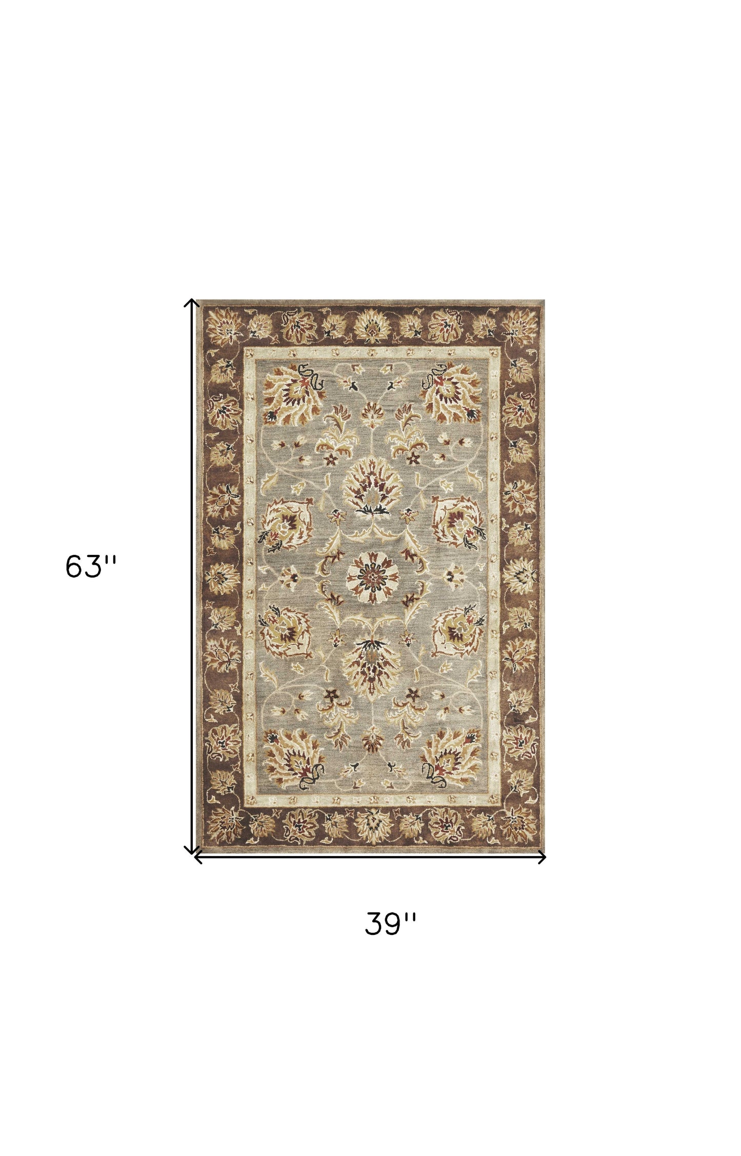 3' X 5' Gray Brown And Ivory Wool Floral Medallion Hand Tufted Area Rug