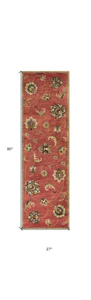 5' X 8' Sienna Gold And Green New Zealand Lambs Wool Floral Vines Hand Tufted Area Rug