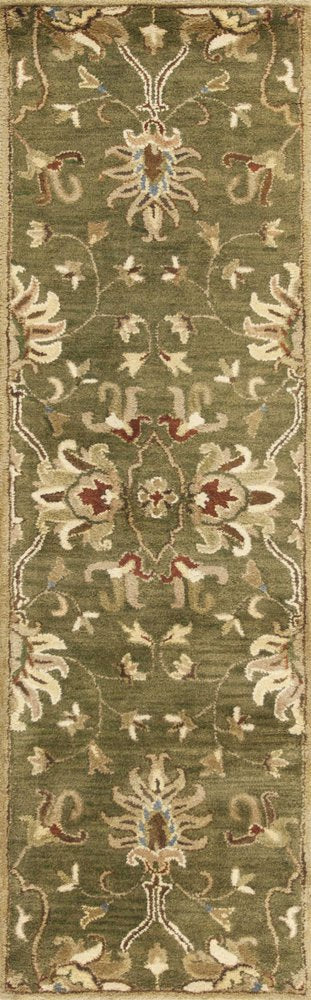5' X 8' Green Red And Ivory Wool Floral Medallion Hand Tufted Area Rug