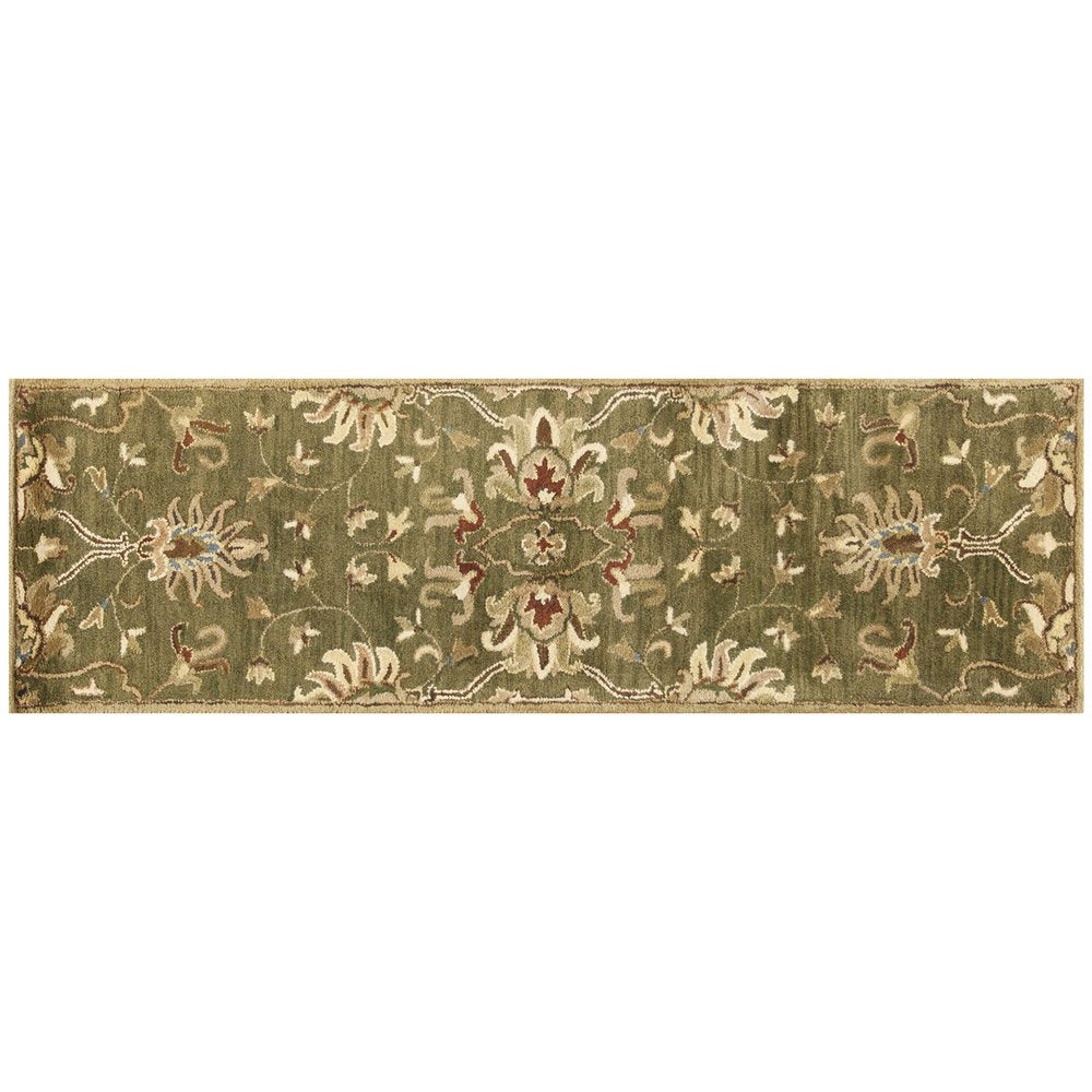 5' X 8' Green Red And Ivory Wool Floral Medallion Hand Tufted Area Rug