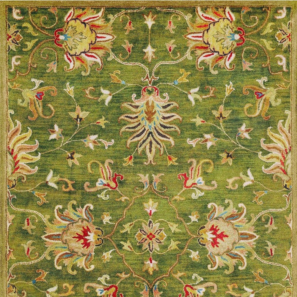 5' X 8' Green Red And Ivory Wool Floral Medallion Hand Tufted Area Rug
