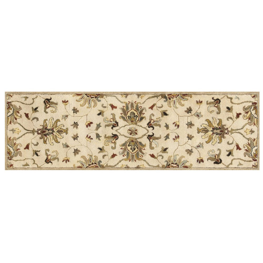 8' Champagne Red And Brown Wool Floral Medallion Hand Tufted Runner Rug